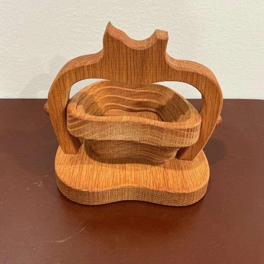 VTG Wooden‎ Apple Shaped Collapsible Trivet to Basket Caddy Bowl Cottage Country